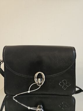 Patricia Nash Bella Black Leather Crossbody with Silver Ring Detail